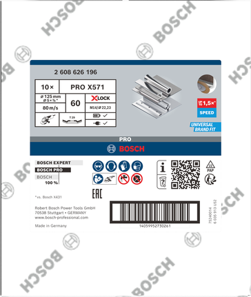 Lamelový kotouč Bosch PRO X571 125 mm G60 X-Lock na kov.